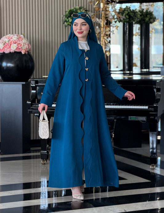 Perle abaya bleu petrole