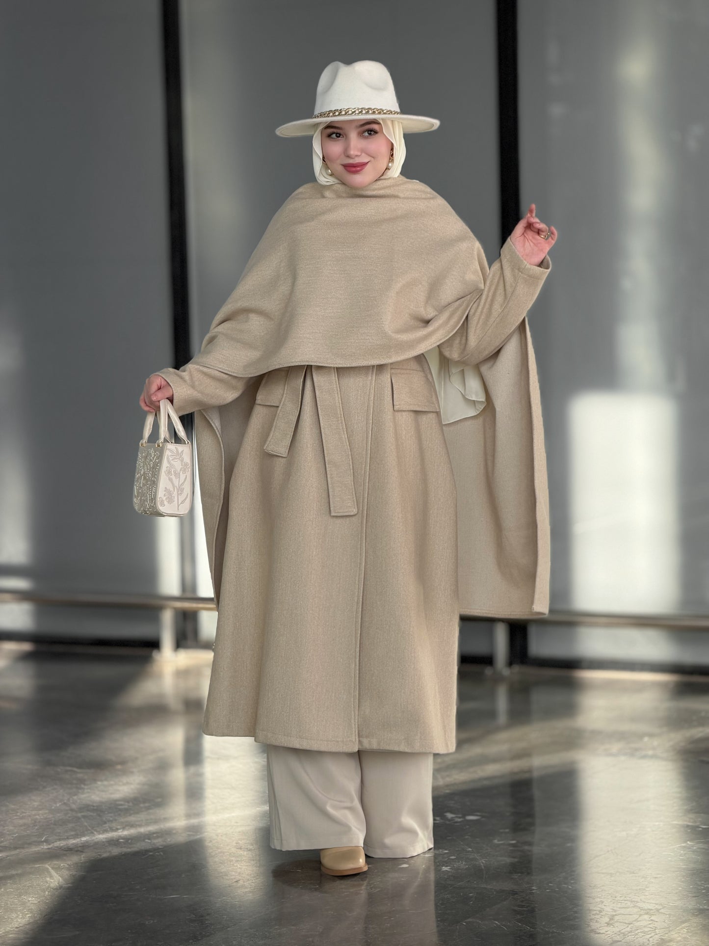 Signature camel cachemire coat avec écharpe