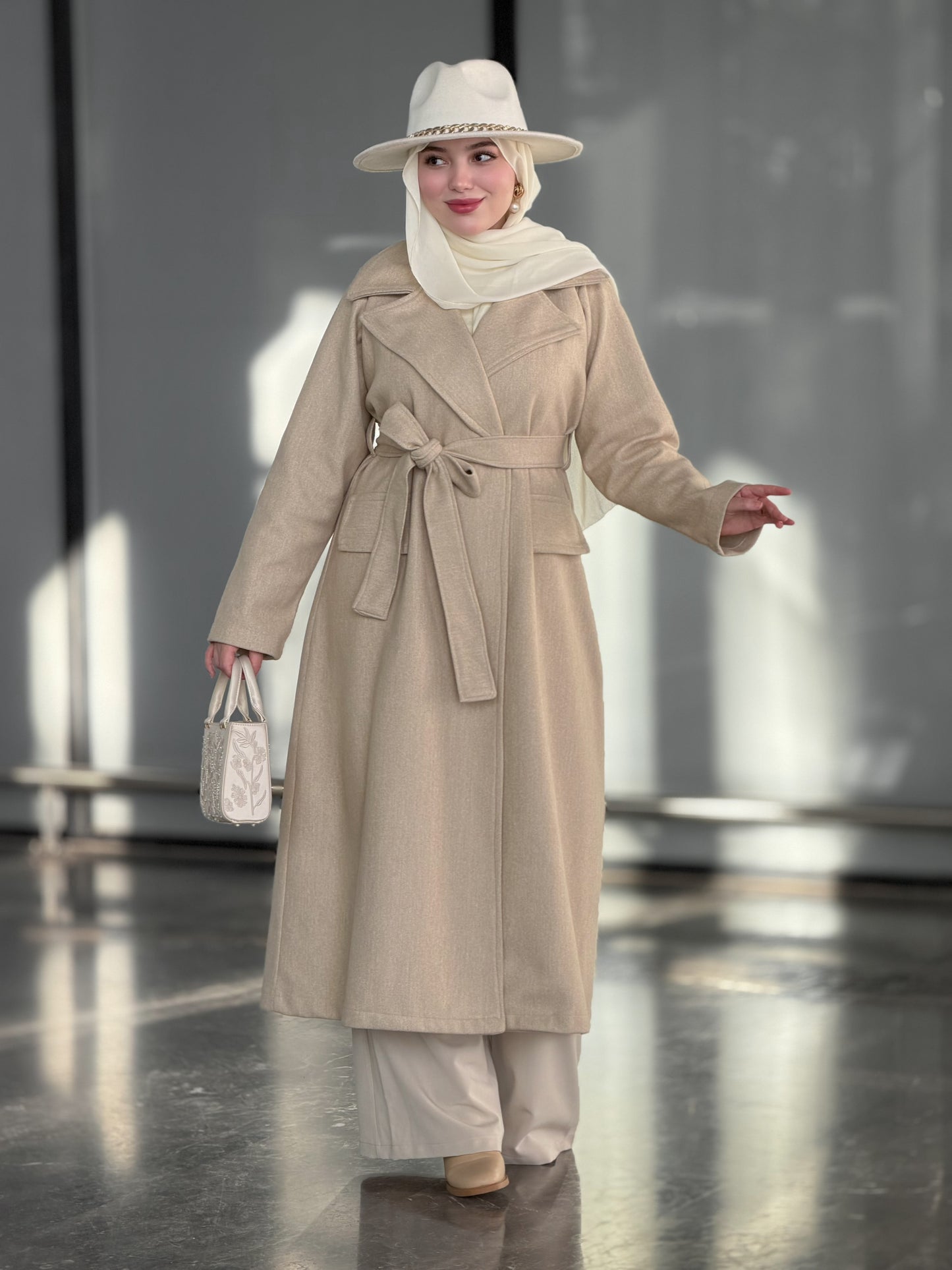 Signature camel cachemire coat avec écharpe