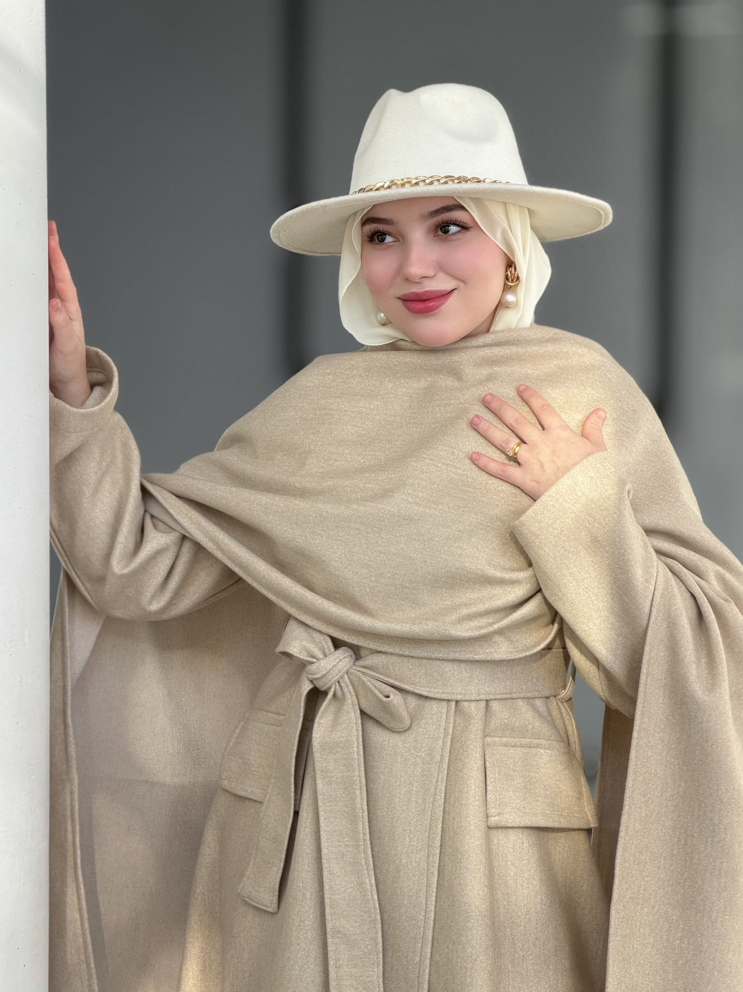 Signature camel cachemire coat avec écharpe