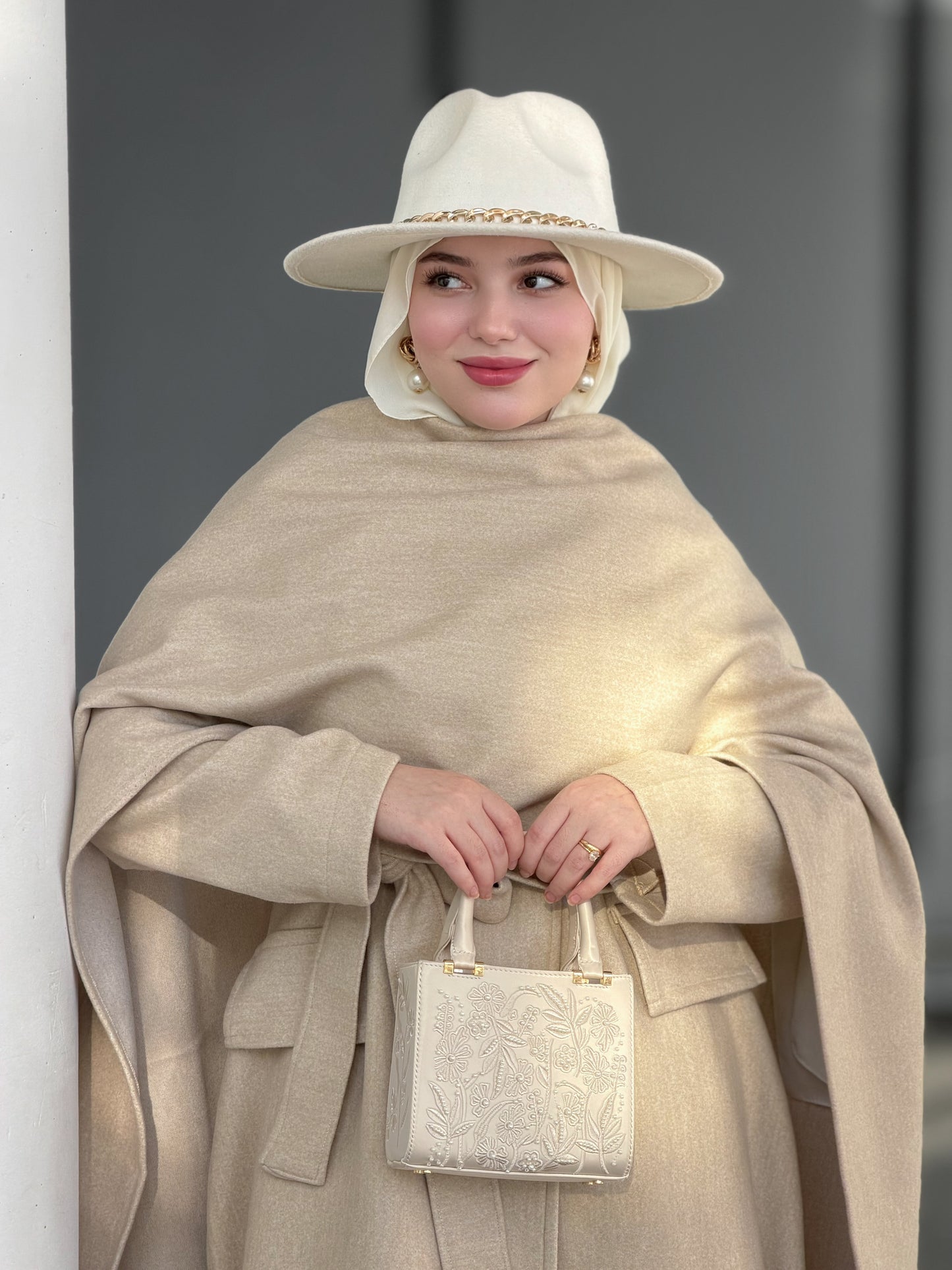 Signature camel cachemire coat avec écharpe
